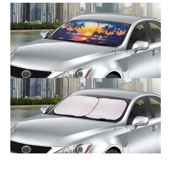 Auto Drive 2 Piece Universal Fit Most Vehicles Windshield Sun Shade, 31.5" x 38" - Picture 3 of 6